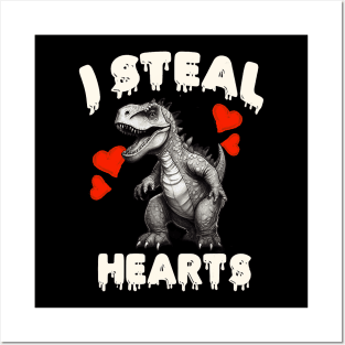 Kids I Steal Hearts Dino Baby Boy Valentines Day Posters and Art